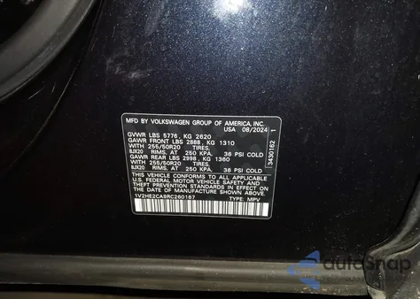 2024 Volkswagen Atlas Cross Sport 2.0T Se W/Technology z USA, uszkodzony, nr VIN 1V2HE2CA9RC260167